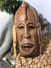 Vintage Hand Carved Wooden Wall Mask, Vintage Genuine Hand Carved  Tanganyika Wood 3 Dimensional Mask Wall Decor, Vintage Wood Wall Mask