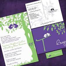 Purple And Green Love Birds Wedding Invitation Cute Green Wedding Invitations Purple And Green Wedding Wedding Invitation Samples