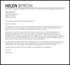 Hotel Receptionist Cover Letter Sample Cover Letter Templates Examples