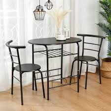 The dining table has four straight legs and a rectangular tabletop. Home Breakfast Table Mdf Tabletop 3 Piece Kitchen Table Set Space Saving Bonzy Home 3 Pieces Kitchen Table Set Couple Dining Table Set With Metal Frame And Shelf Storage Furniture Home