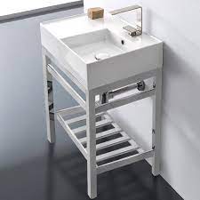 Mason porcelain console sink with brass stand. Scarabeo 5117 Con2 By Nameek S Teorema 2 Modern Ceramic Console Sink With Counter Space And Chrome Base Thebathoutlet