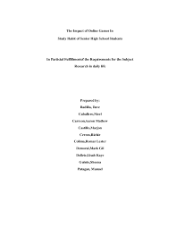 Regarding alcohol ( as an example can say : Doc The Impact Of Online Games In Study Habit Of Senior High School Students In Particial Fulfillmentof The Requirements For The Subject Research In Daily Life The Problem And Its Background