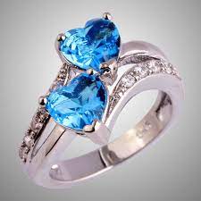 Fashion Women Crystal 925 Silver Heart Wedding Ring Love Ring Size 6 9 Jewelry Blue Heart Ring Heart Shaped Rings Heart Wedding Rings