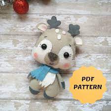 Felt Reindeer Christmas Ornament Reindeer Pattern Christmas Decor Felt Animal Pattern Felt Reindee Felt Crafts Patterns Felt Animal Patterns Felt Toys Patterns