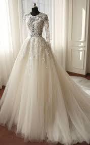 Long Sleeve Illusion Bodice Tulle Ball Gown Wedding Dress With Lace Applique 714020 Wedding Dress Organza Wedding Dress Sleeves Long Wedding Dresses