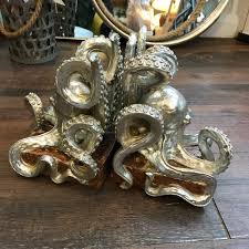 Josie S Home Accessories 7h resin octopus bookends, silver, set of 2.