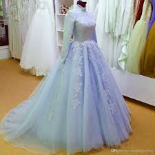 Search used wedding dresses & preowned wedding gowns for sale. Discountmodest High Neck Long Sleeve Muslim Wedding Dress Light Blue Lace Appliques A Line Tulle Bridal Gowns With Sweep Train From Weddingfactory 200 Dhgate Com