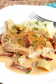 Creamy Chicken With Artichokes And Sun Dried Tomatoes Chicken Dinner Recipes Sun Dried Tomato Chicken Recipes Casserole