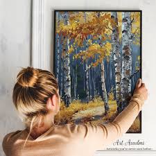 Goldener Birken-Waldweg im Herbst ruhiges Waldbild zum ausdrucken  Kunstakademie