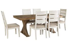 Whether you prefer a metal, glass or wood dining room table you'll find it in a. Grindleburg Light Brown Rectangular Dining Table W 6 White Side Chairs Furniture Merchandise Outlet