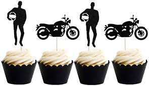 Boao 48 pieces poker theme party decorations poker heart cupcake toppers las vegas cake decorations playing card toothpicks fruit food picks birthday party favors supplies. Amazon Com Laventy Set Of 24 Black Motorcycle Cupcake Toppers Scooter Cake Decoration Motorcycle Themed Cupcake Toppers For Man S Or Boy S Birthday Party Decoration Toys Games