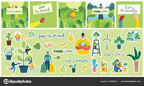 Set Eco Environment Stickers Pictures People Taking Care Planet Collage  Stock Vector by ©virinaflora 435988020