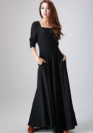 Long Sleeve Linen Maxi Dress With Pocket Black Dress Women Etsy In 2020 Linen Maxi Dress Maxi Dress Fit And Flare Dress