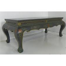 Solid philippine mahogany construction and chinese lacquered shiny gloss finish with hand carved mother of pearl lady & palace design. Black Lacquer Cloisonne Chinese Coffee Table