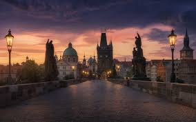 Download the background for free. Wallpaper Prague Evening Bridge Road Lights Buildings 1920x1080 Full Hd 2k Picture Image