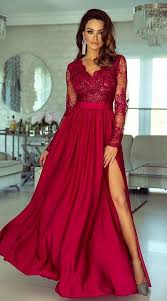 A Line V Neck Long Sleeves Floor Length Blush Prom Dress With Appliques By Prettylady 139 49 Usd Red Lace Prom Dress Prom Dresses With Sleeves Prom Dresses