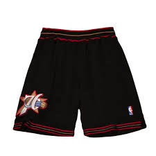 Their logo has changed several times over the years. Authentic Philadelphia 76ers Road 1997 98 Shorts Shop Mitchell Ness Shorts And Pants Mitchell Ness Nostalgia Co