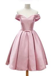 Cute Pink Satin Homecoming Dresses Satin Short Prom Dresses Knee Length Off Shoulder Sweet Short Homecoming Dress Graduation Dress 813018 Pink Cocktail Dress Satin Homecoming Dress Homecoming Dresses