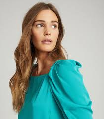 REISS Isabelle Ruched Sleeve Straight Neck Top