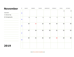 Printable November 2019 Calendar Box And Lines For Notes Free Calendar Template Com
