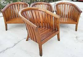 Set Of 4 Smith Hawken Napa Over Sized Teak Barrel Back Outdoor Armchairs Chairs Ebay Outdoor Armchair Wicker Dining Armchair Teak Chaise Lounge