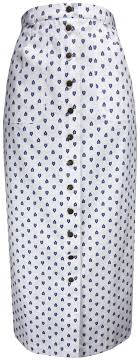Fermeture par un zip et un bouton. Jupe Jean Longue Droite Blanche Marion Motif Provencal Abeilles