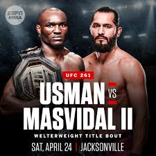 Ufc returns to live events in jacksonville, florida on april 24 with 3 title fights including usman vs masvidal 2, shevchenko vs andrade and zhang vs namajunas. Espn Mma On Twitter Ufc 261 Is Stacked