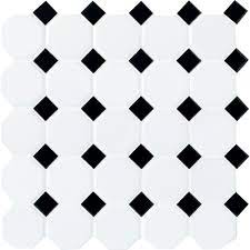 Give your room a classic look with a retro vibe that will never go out of style. Daltile Octagon And Dot Matte White With Black Dot 12 In X 12 In X 6 Mm Ceramic Mosaic Floor And Wall Tile 1 Sq Ft Each 65012oct21cc1p2 The Home Depot