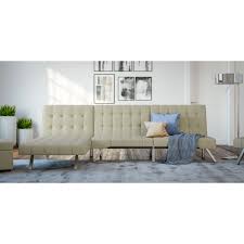 Dhp emily sectional futon sofa with convertible chaise lounger, grey linen. Dorel Emily Chaise Single Sofa Bed Vanilaa Faux Leather Sofa Beds