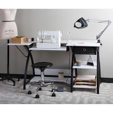 Sew Ready Comet Collection 56 75 In W X 23 5 In D Pb Craft Sewing Table With Storage Drawer In White With Black Frame 13333 The Home Depot Sewing Desk Sewing Table Sewing Machine Tables