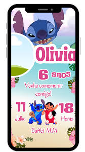 Convite Stitch Para Editar no Canva Animado e Gratis