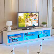 57 Tv Stand For Tvs Up To 65 Inch W Led Lights Modern Entertainment Center Black White Walmart Com Metal Shelving Units Tv Stand High Gloss Tv Unit