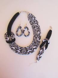 Black And White Jewelry Sets Black And White Jewellery Set Cloth Uneven Facet Knot African Jewelry Rope Jewelry Jewelry Sets