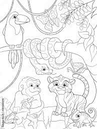 Jungle Forest With Animals Cartoon Raster Illustration Stock Photo | Adobe  Stock
