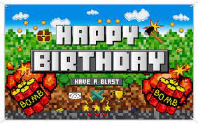 Backgrounds, birthday, cards, frames, free printables, minecraft, . Amazon Com Pixelated Birthday Party Decoration Backdrop 70 X 43 Inch Birthday Pixelated Mining Background Video Game Backdrop Block Games Sign Decoration For Pixelated Wall Decoration Photo Props Tablecover Toys Games