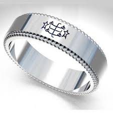 Bahai Ringstone 4mm Flat Edge Milgrain 14k White Gold Wedding Band 593 Gold Wedding Band Faith Jewelry 14k White Gold Wedding Band