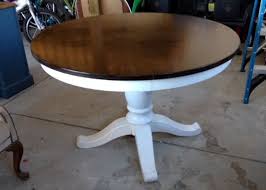Tall white pedestal tables also make for modern art stands. White Pedestal Table Top Has Been Sanded Down And A Dark Walnut Stain Has Been Applied Refinishing Furniture Furniture Rehab Pedestal Dining Table