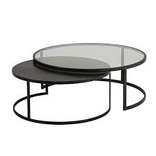 Set Of 2 Tempered Glass And Black Metal Nest Of Coffee Tables Salontafel Glazen Salontafels Tafel Glas
