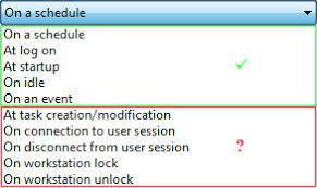 Prevent users from changing their account password: How To Start A Windows Task On Workstation Unlock And Add 2 Or More Triggers Super User