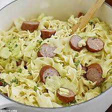 Haluski And Kielbasa Cabbage And Noodles Is A Super Easy Dinner Made With Buttery Egg Noodles Frie Cabbage And Noodles Kielbasa And Cabbage Macaroni Recipes