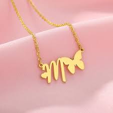 Initial Letter Butterfly Necklace In 2021 Initial Necklace Custom Pendant Necklace Initial Necklace Gold