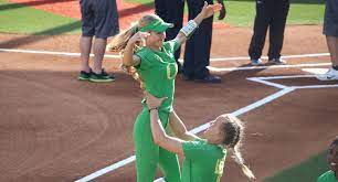 Oregon's haley cruse celebrates a home run last season with coach mike white, who has since left the program. Two Oregon Softball Players On National Player Of The Year Watchlist