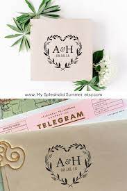 Custom Wedding Stamp Heart Wreath Monogram Stamp Save The Etsy Custom Stamp Wedding Wedding Stamp Custom Wedding