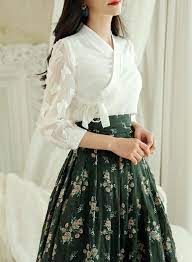 Modern Hanbok Jeogori Jacket Woman Female Korea Hanbok Dress Casual Daily White Butterfly Design Chic Korean Fashion Dress Casual Dresses Modern Hanbok