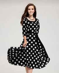 New Casual Black White Polka Dots Knee Length Dress Dresses Rebelsmarket Black Polka Dot Dress Ladylike Dress Vintage Dresses