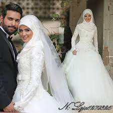 Turquiche Islamic Wedding Dress Hijab Long Sleeve Wedding Dress Lace Lace Applique Wedding Dress High Neck Wedding Dress