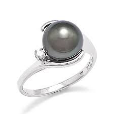 Tahitian Black Pearl Ring With Diamond In 14k White Gold 9 10mm Black Pearl Ring Black Pearl Jewelry Black Gold Jewelry