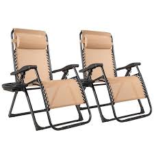 2pc Zero Gravity Chair Oversize Lounge Patio Heavy Duty Folding Recliner Beige Walmart Canada