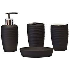 sq professional matte black ribbed ceramic bathroom accessory set 4pc found on polyvore featuri bathroom accessory set ceramic soap dish ceramic soap dispenser