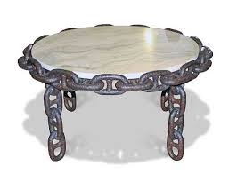 Round Salvaged Anchor Chain Table With Salvaged Marble Top Rustic Furniture Stores Dining Furniture Makeover Outdoor Dining Furniture